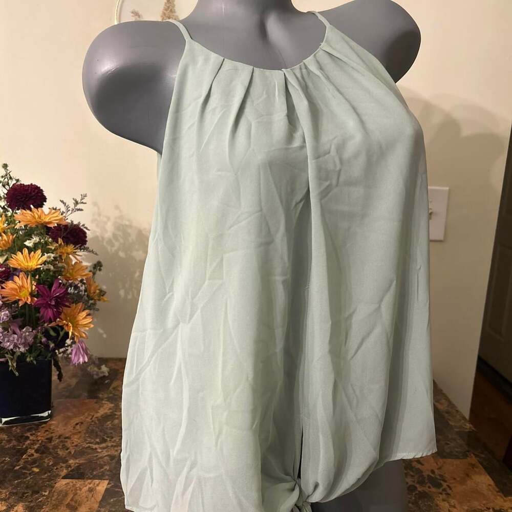 Breeze Halter Tie-Front Blouse Size L Mint Green Sleeveless